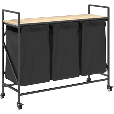 Image of vidaXL Laundry Basket 3 Compartments with Wheels Sonoma Oak