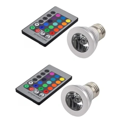 Image of E27 LED RGB Light Bulb Dimmable 3W Spot with Wireless Remote Control, 16 Colour Choices, RGB+Cool White 6000K Energy Saving Lamp Bulb, 2 Pack