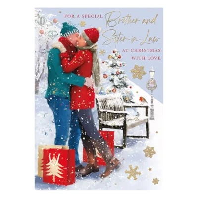 Image of Words and Wishes Brother Sister in Law Christmas Card With Love Couple Robin Romantic Design Special Finish Made the UK Eco Friendly