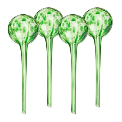 Image of Relaxdays Watering Globes, Set of 4, Glass, XL Size, HxD: 30 x 9 cm, Balls for Automatic Irrigation on Holiday, Green, cm