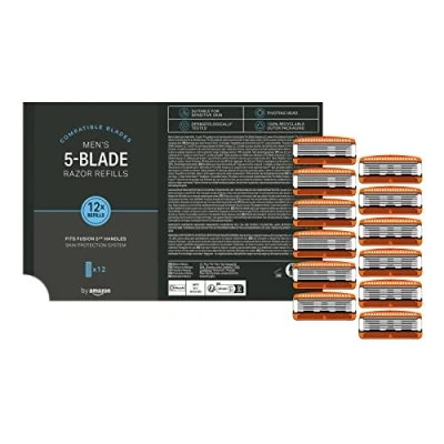Image of by Amazon Men&#039;s (5 Blade) Refill cartridges, fit all Gillette Fusion5 razors, Pack of 12