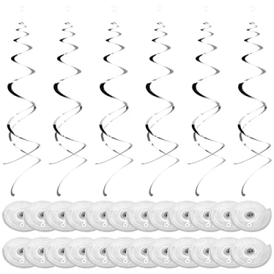Image of NATUCE 30 Pack Party Foil Swirl Decorations, Hanging Swirls Ceiling Decorations Reusable Spiral Streamers for Birthday Party, Baby Shower, Christmas (Silver)