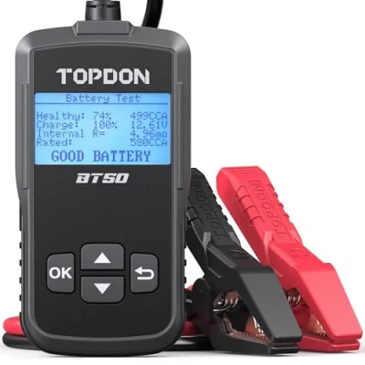 Image of TOPDON Car Battery Tester BT50 UK, 12V 100 2000CCA with Health Check, Charging &amp; Cranking System Tests for Car, Truck, Motorcycle, ATV, SUV, Boat Yacht