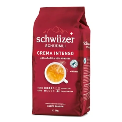 Image of Schwiizer Schüümli Espresso, 100 percent Arabica coffee beans, strong and intense, perfected for fully automatic machines, strength 4/5, medium roast, Rainforest Alliance certified, 1kg