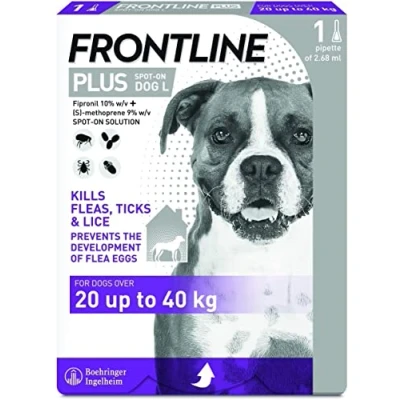 Image of Frontline Plus For Dogs 20 to 40kg 1 Pipette, Flea And Tick Treatment Dogs, Spot On