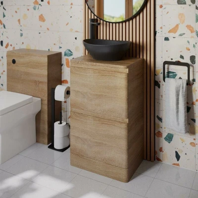 Image of Regis Forma Wood Freestanding Countertop Vanity Unit with Roubaix Black Basin 500mm