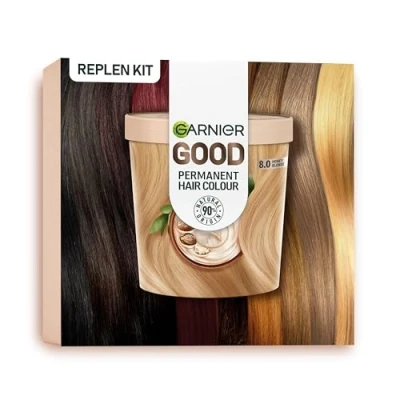Image of Garnier Good Permanent Hair Dye Replen Kit, 8.0 Honey Blonde, Up To 100% Grey Coverage, 8 Weeks Long Lasting Colour, No Drip Application