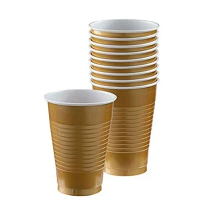 Image of amscan 552287 19 Plastic Cups 355ml 10 Pcs, Gold Sparkle, 355 ml