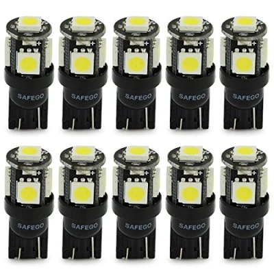 Image of Safego T10 LED Bulbs W5W 501 Car Bulb Super Bright White 194 168 2825 Wedge 5 SMD 5050 Replacement for Interior Lights Dome Map Courtesy License Plate Side Light 12V, 10PCS