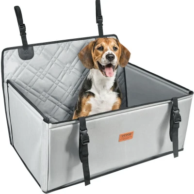 Image of VEVOR Dog Car Seat, Waterproof Booster Seat for with Support Frame, Pet Clip On Safety Leash, Bed Small, Medium and Large up to 48.5 lbs, Gray