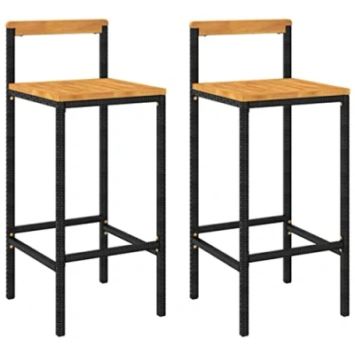 Image of vidaXL Black Bar Stools Set of 2 Made from Poly Rattan and Solid Acacia Wood Suitable for Indoor Outdoor Use Lightweight Easy to Assemble Maximum Load Capacity 110 Kg