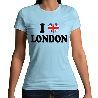 Image of Flip Womens I Love London Union Jack Heart T Shirt Light Blue (with Black Text) UK 8 10 (M)