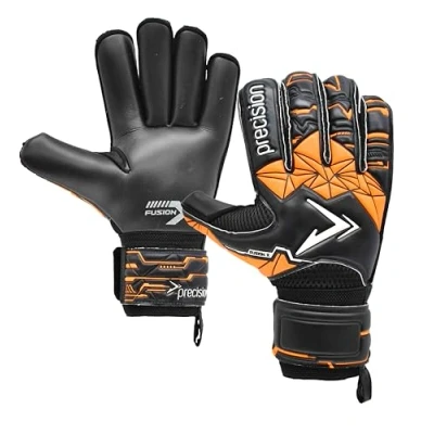 Image of Precision Training Fusion X Roll Finger Protect Professional Football Adult&#039;s Goalkeeper Gloves, Black, 11