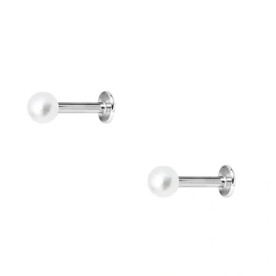 Image of DENI 2 x tragus piercing labret with synthetic pearl ball 3 mm, long stick 8 standard thickness 1.2 mm., 8mm largo, Silver, No Gemstone