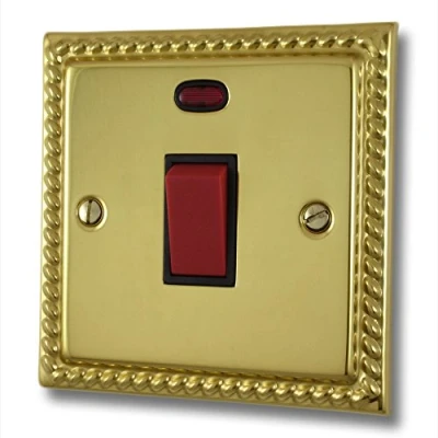 Image of G&amp;H Brassware MB46B 45A Georgian Polished Brass Cooker Switch Red Rocker and Black Inserts
