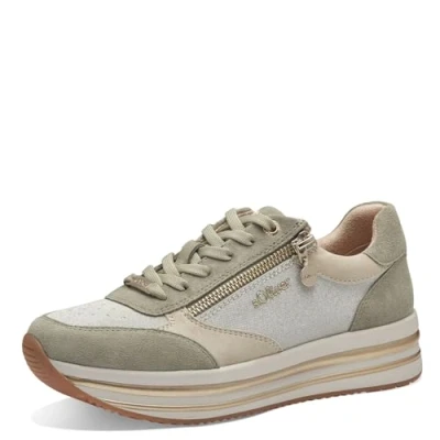 Image of s.Oliver Women&#039;s 5 23649 42 Sneaker, Green Comb, 6 UK