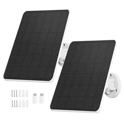 Image of Solar Panel for Security Camera, 6 W Module Outdoor Doorbell and Lighting with USB C Connection, IP65 3 m Cable, 360 Adjustable Bracket (Pack of 2)