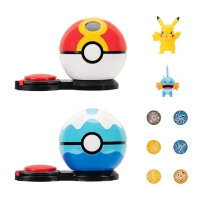 Image of Pokémon Surprise Attack Game 2 Inch Pikachu and Mudkip with Repeat Ball Dive plus 6 Discs