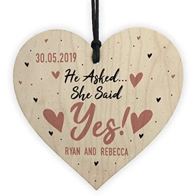 Image of RED OCEAN Personalised Engagement Gift Wooden Heart For Couple Keepsake Plaque