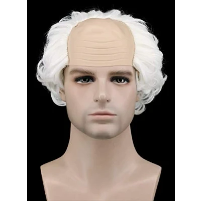 Image of Karlery Short Curly Fits Old Man Bald Cap Mad Scientist Halloween Cosplay Wig Anime Costume Party (White)