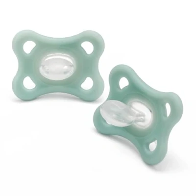 Image of MAM Comfort All Silicone Soothers 3 12 Months Size 2 (Pack of 2), Lightweight Baby Soother, Newborn Essentials with Self Sterilising Case, Grey (Designs May Vary)