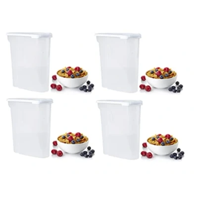 Image of Shop4allsorts 4 x 5L Large Cereal Dispenser Dry Food Storage Tub Clear With White Lid Kitchen