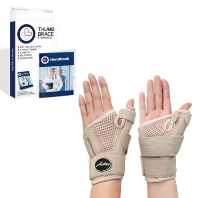 Image of Doctor Developed Thumb Support Brace &amp; Witten Handbook/Thumb Splint/Trigger Brace/Thumb for Arthritis Spica Splint Right Hand/Left (Nude, Pair)