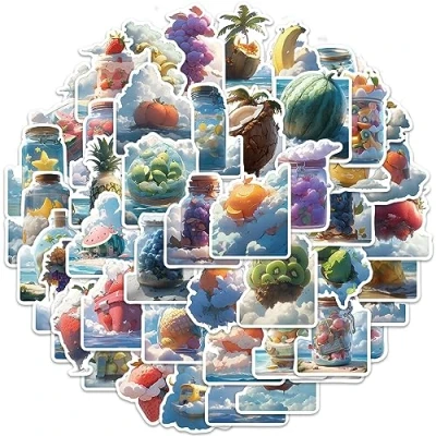 Image of 50 Pcs Fruit Stickers for Kids Teens Adults Boys Girls Gift,Stickers Pack Laptop,Skateboard,Luggage,Car,Bike, Cup,Computer,Water Bottle Decor,Cloud Vinyl Waterproof Sticker Decals