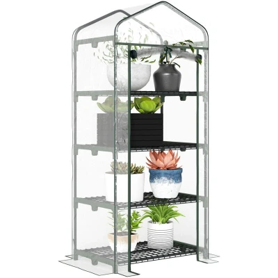 Image of Outsunny Portable 4 Tier Mini Greenhouse Plant Grow House Shed w/Clear Cover Outdoor