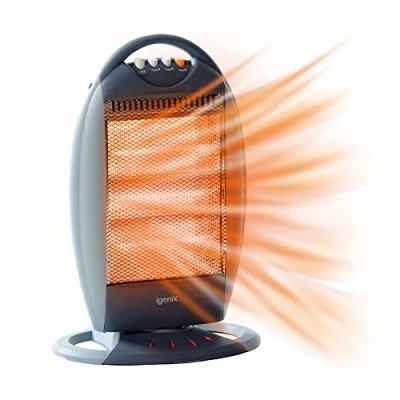 Image of Generic HEH9514 Portable Upright 3 Bar Halogen Electric Heater with Wide Oscillation Function, Heat Settings and Safety Tip Over Switch, Ideal for Caravans Garages, 1200 W, Grey