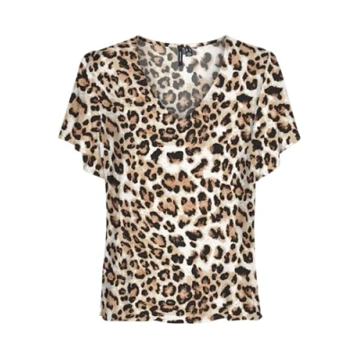Image of VERO MODA Women&#039;s Vmeasy Joy V Neck SS Blouse WVN Ga Top, Tan/AOP: Leo, S