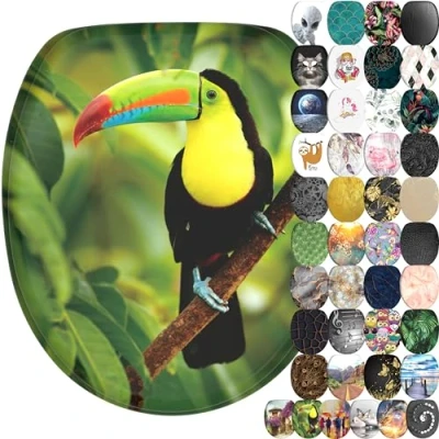 Image of Sanilo Soft Close Toilet Seat, Wide Choice of New Seats, Stable Hinges, Easy to Mount (Toucan)