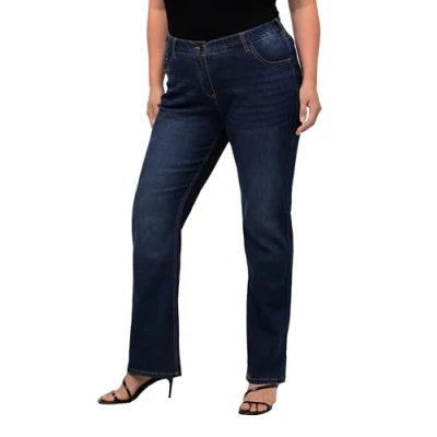 Image of Ulla Popken Women&#039;s Lois Bootcut Jeans, Blue (Bleached 92), 40W / 32L