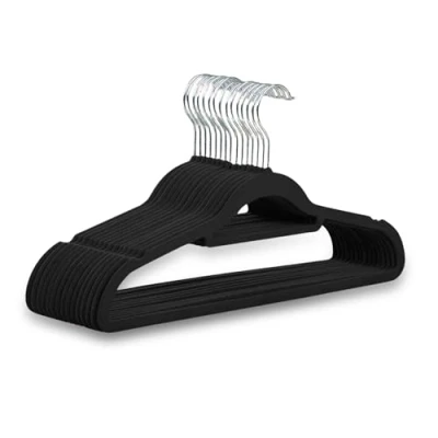 Image of 1ABOVE Premium Quality 20 pack Non Slip Velvet Hangers (44cm) Heavy Duty Suit with Tie Bar, 360 Swivel Hooks Space saving, sturdy to hold Jacket, Jumper &amp; Pullover(Set of BLACK)