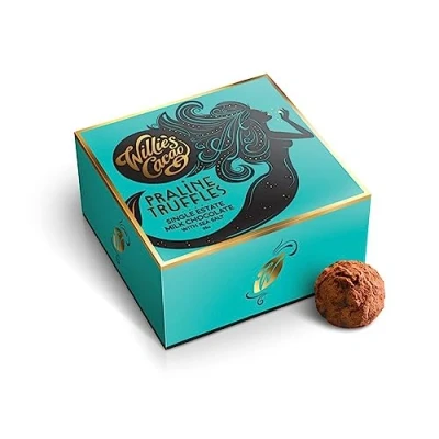 Image of Willie&#039;s Cacao Small Chocolate gift box Milk Praline Truffles with Cornish Sea Salt 35g Single Artisan