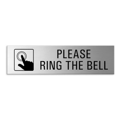 Image of Please ring the bell sign brushed aluminum 3M self adhesive on reverse 150x40 mm