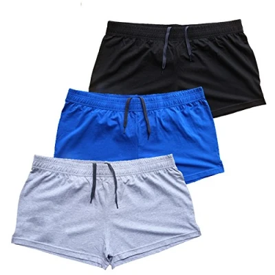 Image of Muscle Alive Mens Gym Bodybuilding Workout Sports Shorts Fitness 3&quot; Cotton Black+Blue+Gray XXL