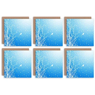 Image of Wee Blue Coo Christmas Cards 6 Pack Bird Winter Snow Trees Set Blank Xmas
