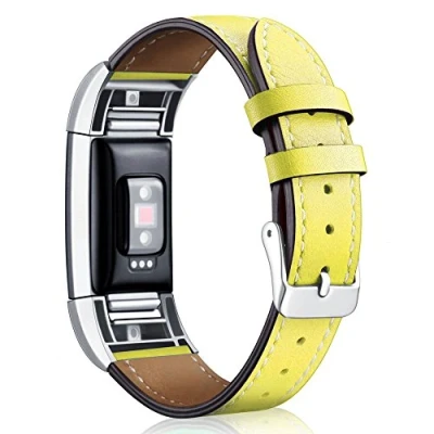 Image of AISPORTS Compatible with Fitbit Charge 2 Strap for Women Men, Leather Soft Breathable Sport Wristband Metal Buckle Bracelet Replacement Fitness Tracker