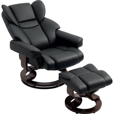 Image of HOMCOM Padded PU Leather Manual Reclining Armchair Sofa Chair W/Footstool Black