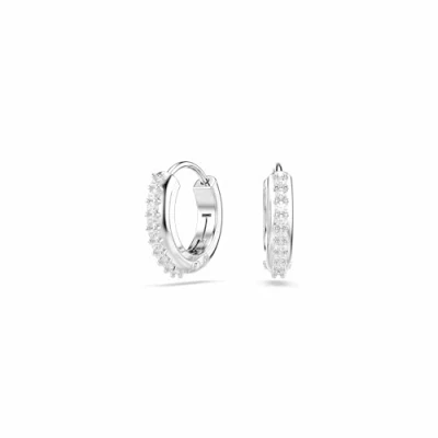 Image of Swarovski Matrix hoop earrings, Round cut, White, Rhodium plated