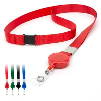 Image of Red Retractable Lanyards Badge Holder by LanyardsTomorrow 15mm Flat Plain Neck Straps with Safety Breakaway Pull, ID Holders Extendable Reel Clip Pack of 50