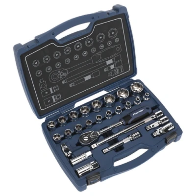 Image of Sealey Premier Socket Set 26pc 1/2&quot;Sq Drive 6pt WallDrive® Metric