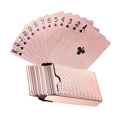 Image of Rose Gold Poker Cards, Magic Game Cards Foil Playing Deck of Plastic Waterproof for Family Card Birthday Party