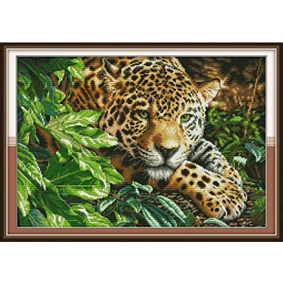 Image of Cross Stitch Kits, Leopard Animals Awesocrafts Easy Patterns Stitching Embroidery Kit Supplies Christmas Gifts, Counted (Leopard, Counted)