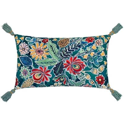 Image of Wylder Adeline Square Floral Tasselled Filled Cushion Multicolour Cotton One Size