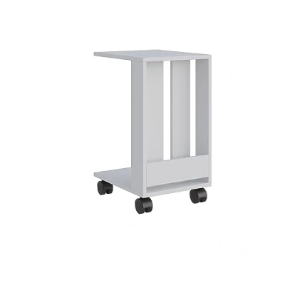 Image of HOCUS PICUS C Shaped Side Table with Wheels Versatile Coffee Open Storage Perfect for Living Room, Office, or Bedroom 60x37x45cm (White)