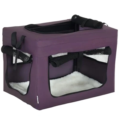 Image of PawHut 48.5cm Pet Carrier, Cat Carrier Bag, Travel Bag w/ Cushion, Carry for Miniature Dogs Purple