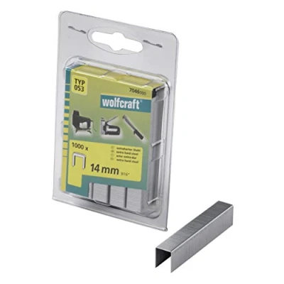 Image of wolfcraft 1,000 Broad Back Staples, Extra Hard Steel, Type 053, 14 mm I 7046000 Ideal for fastening fabric, textiles and thin strips of wood