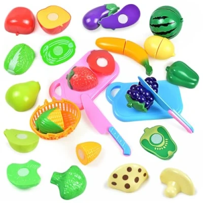 Image of Innoocool Kids Play Food Toy 18PCS, Kitchen Fruits &amp; Vegetables Toys for Toddlers Pretend Cutting, Boys Girls Birthday